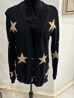 Black Star-Print Cardigan Sweater - Neutral Star Design
